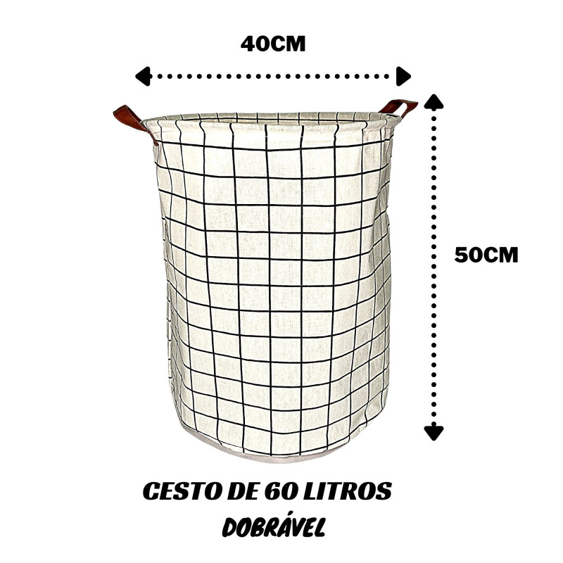 Cesto Organizador Dobrável Multiuso 60 Litros Saco Reforçado  - Quadriculado