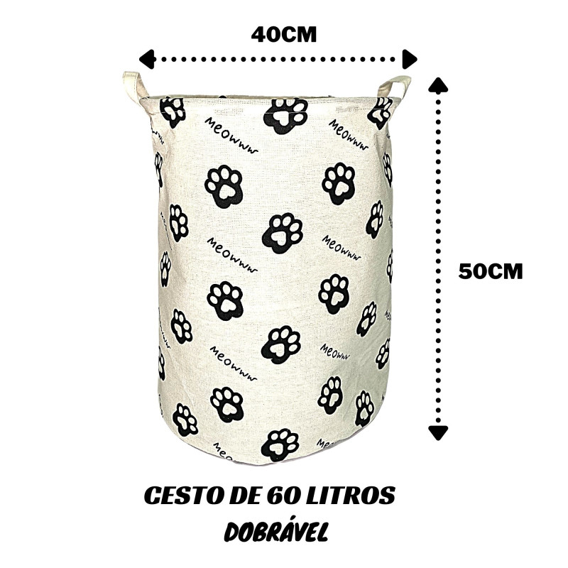 Cesto Organizador Dobrável Multiuso 60 Litros Saco Reforçado  - Patas