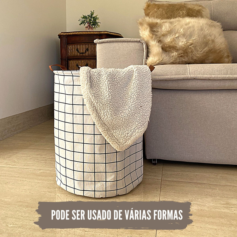 Cesto Organizador Dobrável Multiuso 60 Litros Saco Reforçado  - Quadriculado