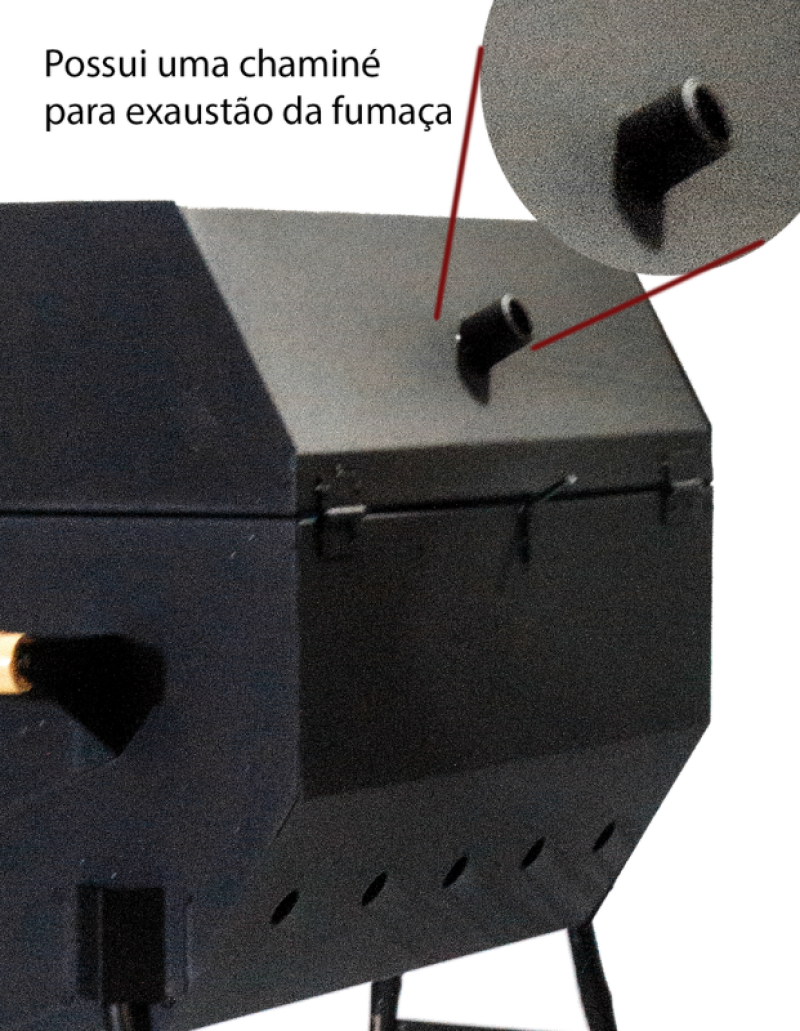 Churrasqueira A Bafo Preta Tamanho Big Com Pés Portátil