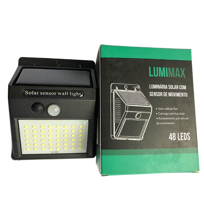 Luminária Solar Com Sensor De Movimento Para Parede - Preta