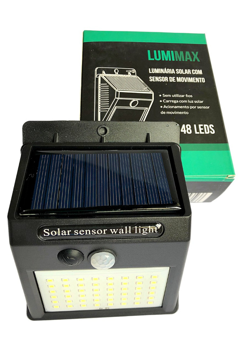 Luminária Solar Com Sensor De Movimento Para Parede - Preta
