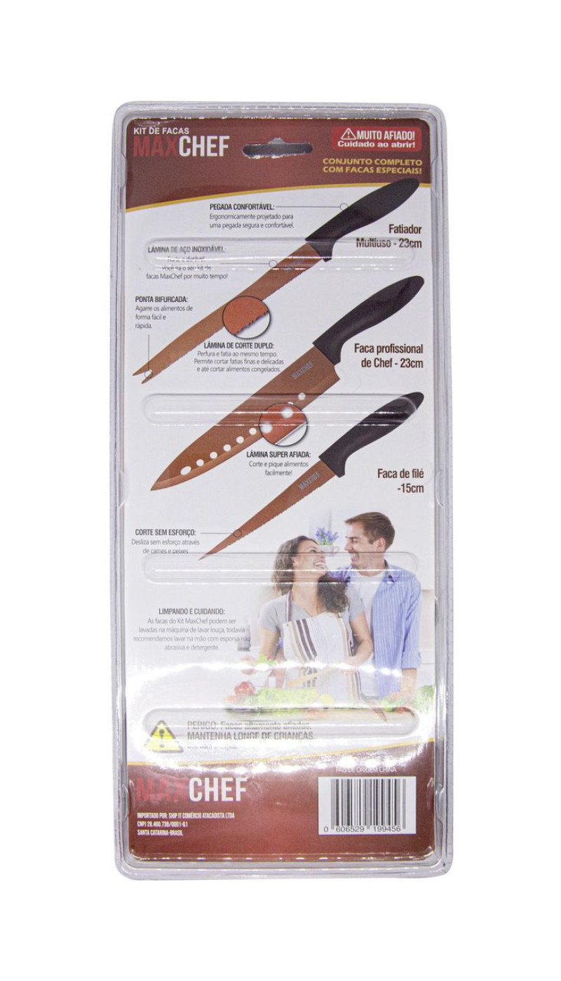 Kit 3 Facas Altamente Afiadas Especiais Antiaderentes 